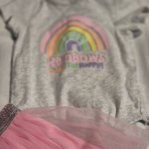 3 FOR $10! Garanimals Gray Baby Onesie With Pink Tulle Pants. Size 12 months.